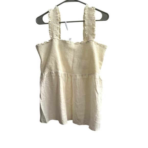 Market & Spruce Linen Blend Smocked Tank Ivory Neutral Size L - Picture 2 of 8